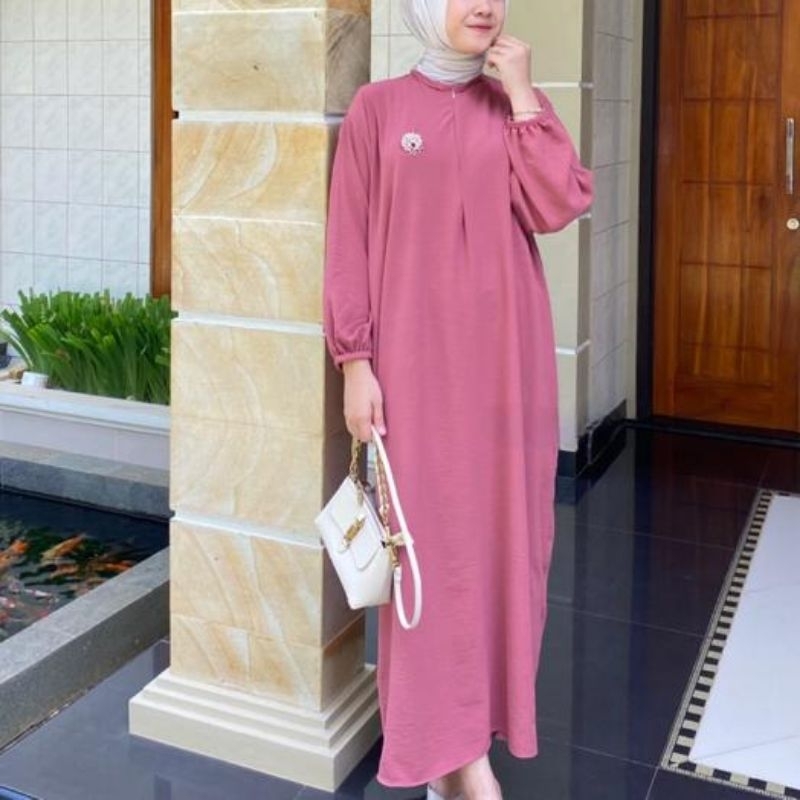 Jual Long Dress Aluna Crinkle Airflow Terbaru 2023 Baju Gamis Lengan