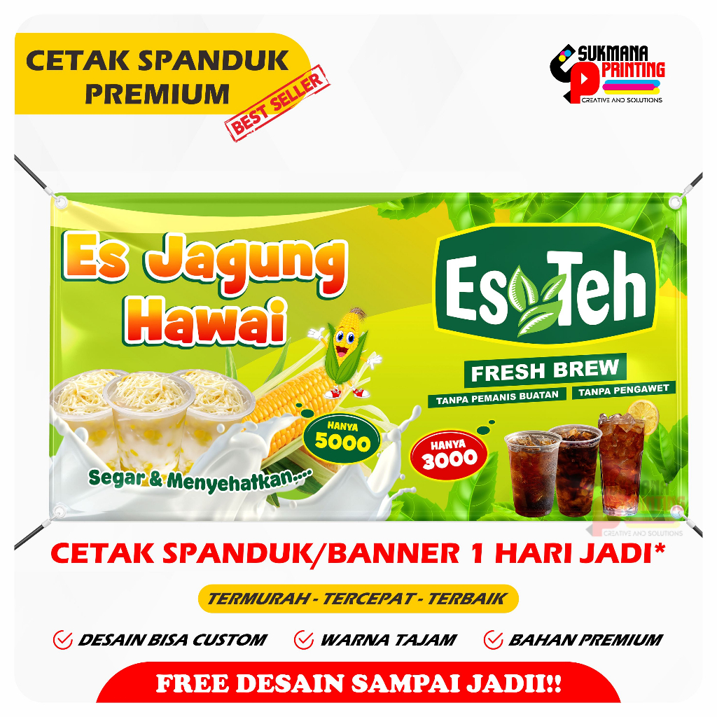 Jual Cetak Spanduk Banner Es Jagung Dan Es Teh Segar Kekinian Shopee