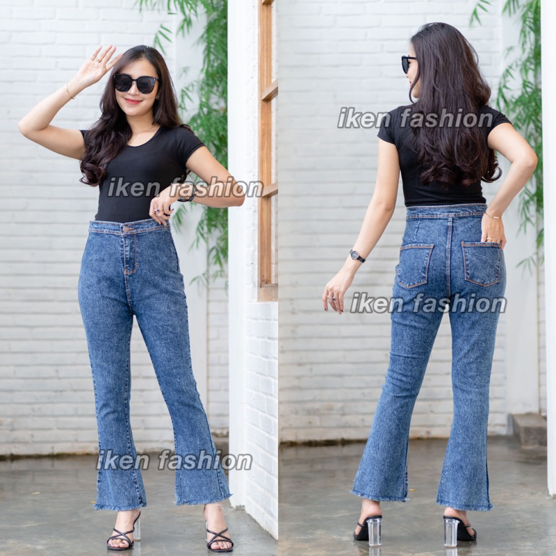 Jual Hw Cutbray Rawis Celana Jeans Highwaist Cutbray Rawis Wanita