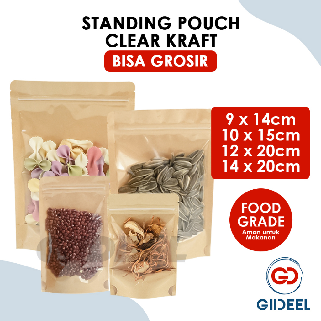 Jual Giideel Standing Pouch Clear Kraft Plastik Klip Kemasan Ziplock