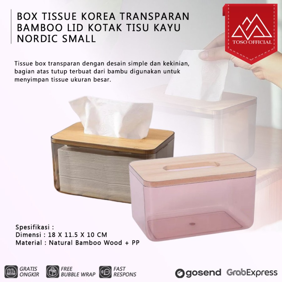 Jual BOX TISSUE KOREA TRANSPARAN BAMBOO LID KOTAK TISU KAYU NORDIC