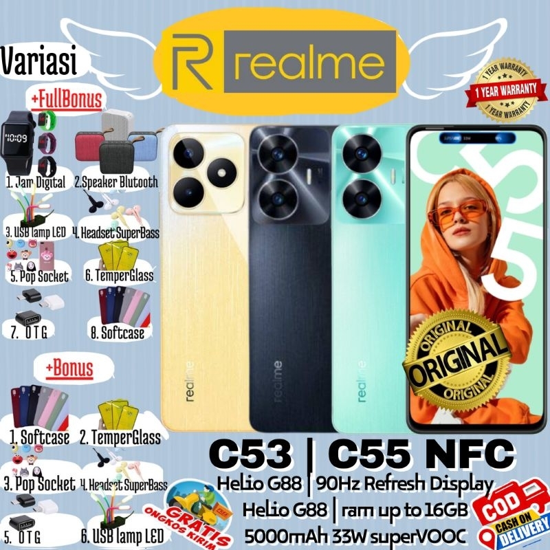 Jual REALME C53 C55 NFC 6 128GB 8 256GB RAM Up To 12GB BARU 100