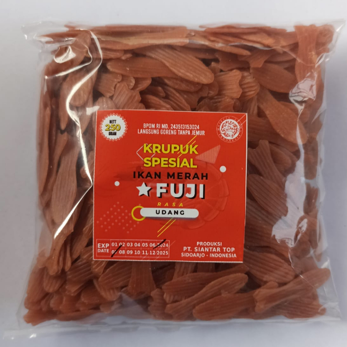 Jual KERUPUK BAWANG FUJI ASLI Kerupuk BENTUK IKAN Warna MERAH SUPER