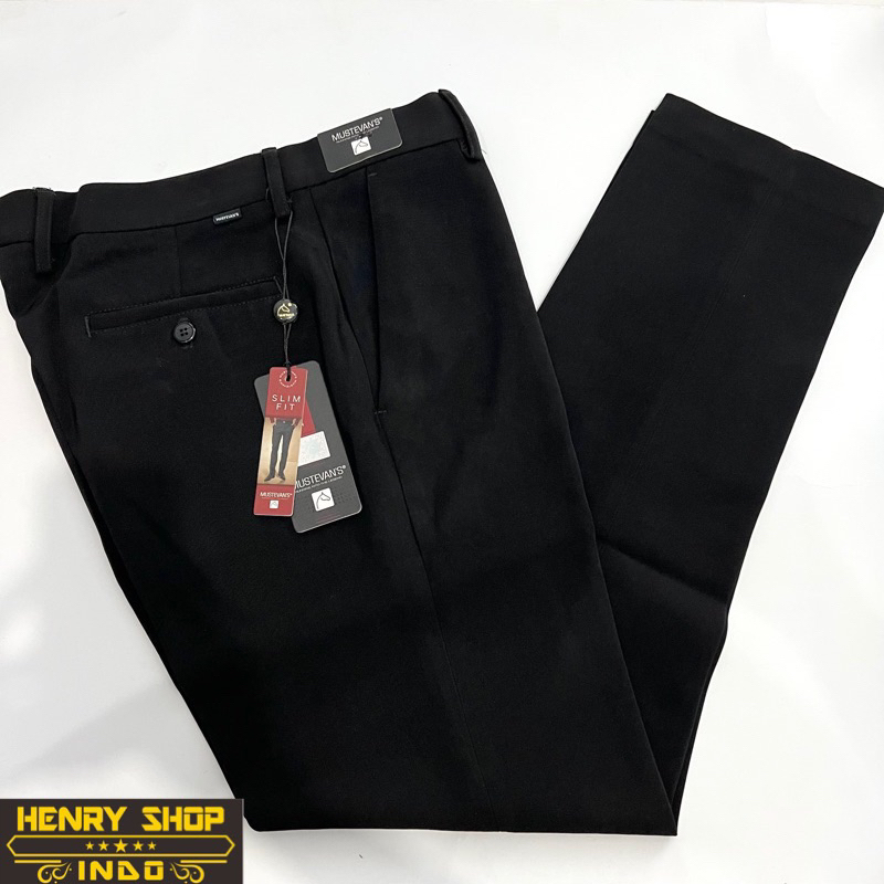 Jual Celana Formal Mustevan Slimfit Hitam Celana Bahan Kerja Formal