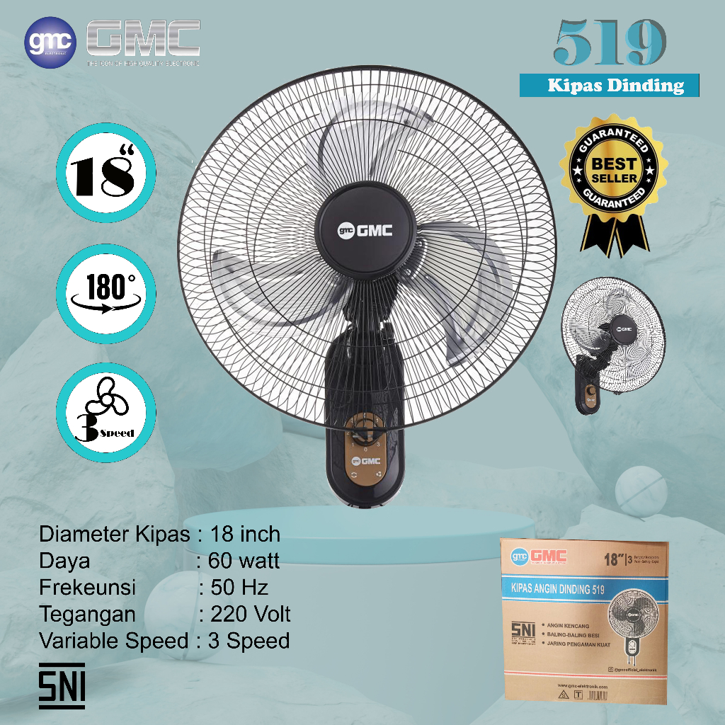 Jual Kipas Angin Dinding Besi GMC 519 Wall Fan 18 Inch Tembok Metal SNI