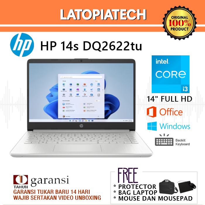 Jual Laptop HP 14s DQ2622tu Intel Core I3 1115G4 RAM 8GB 512GB SSD 14