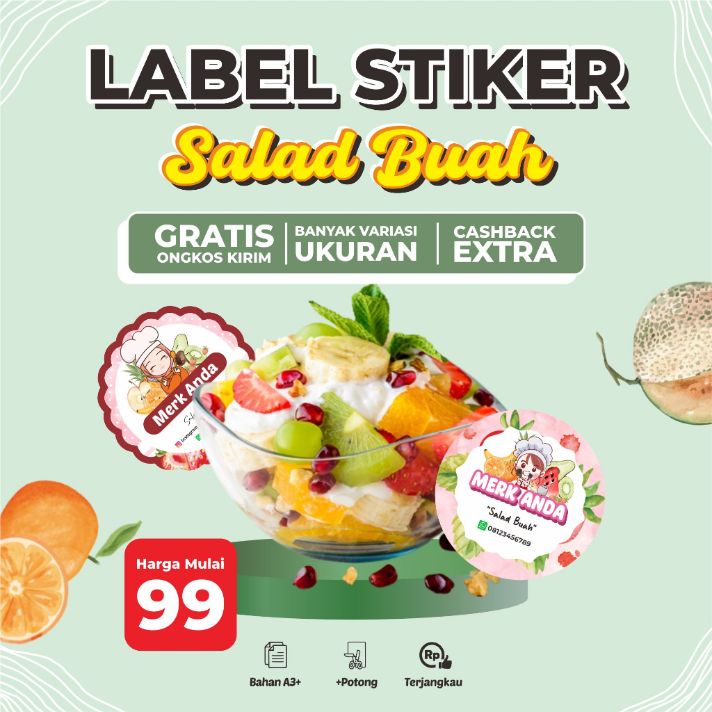 Jual Cetak Label Stiker Salad Buah Lucu Fullcolour Glossy Murah