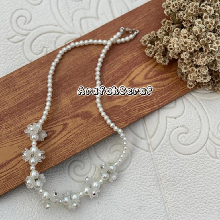 Jual Kalung Kelopak Bunga Mutiara Viral Selebgram Necklaces Hijab Non