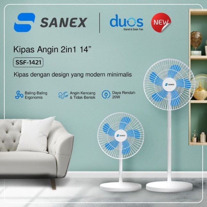 Jual Kipas Angin Berdiri Standfan Sanex SSF 1421 2in1 Stand Fan Desk