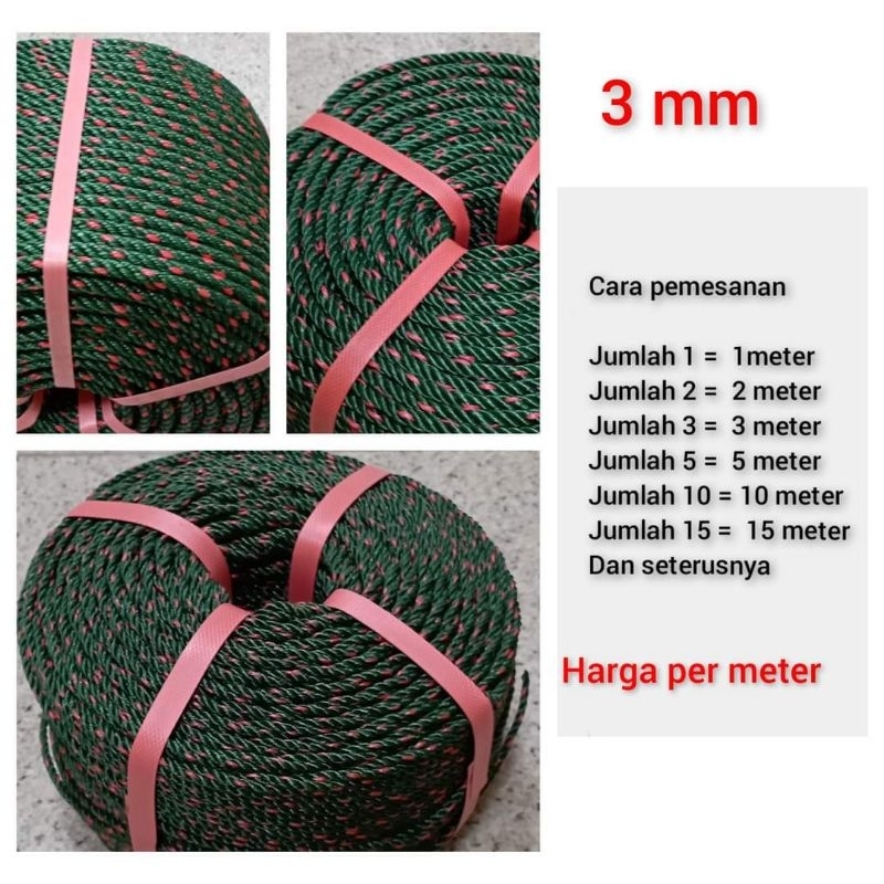 Jual Tali Tambang Pe Hijau Bintik Merah Uk Mm Per Meter Shopee Indonesia