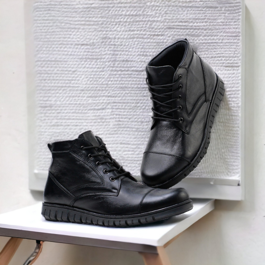 Jual Sepatu Boots Pria Kulit Original Tice Borlind Black Shopee Indonesia