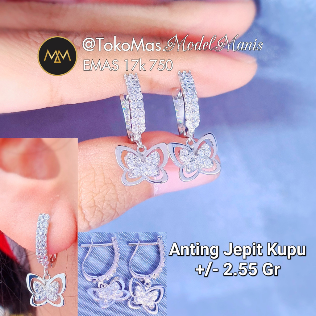 Jual Anting Jepit Kupu Kupu Emas Putih Kadar K Shopee Indonesia