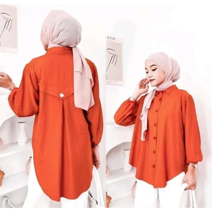 Jual Kemeja Wanita Bahan Polo Linen Laura Blouse Atasan Wanita Full