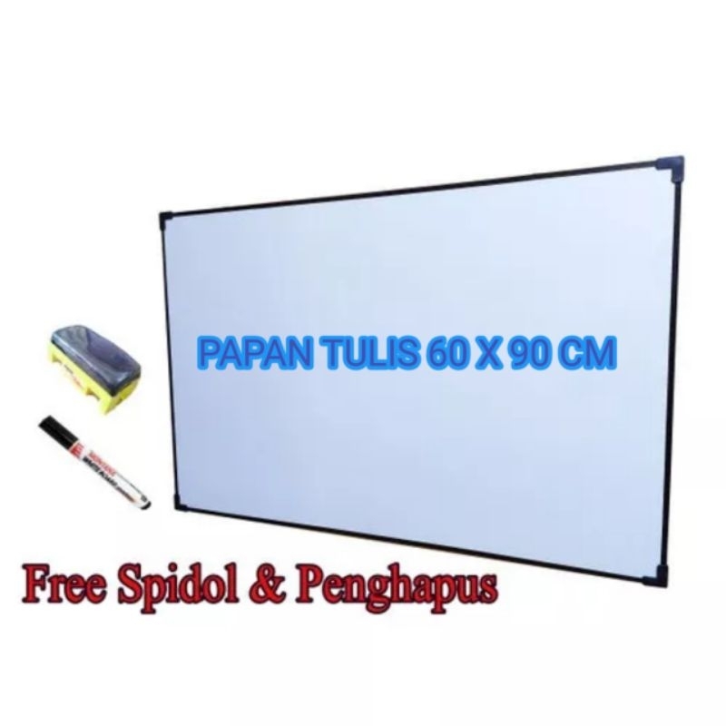 Jual PAPAN TULIS WHITEBOARD 60 X 90 CM DUA SISI PUTIH HITAM BONUS