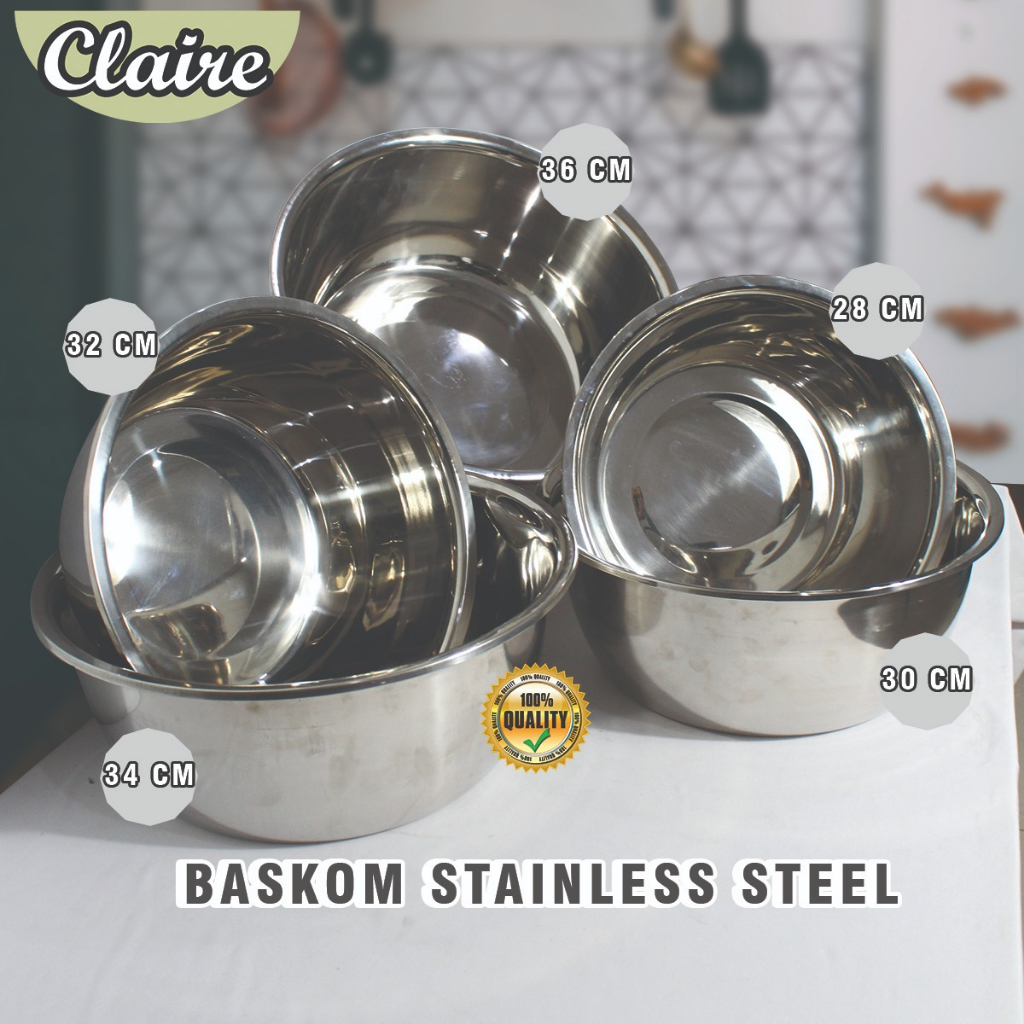 Jual Claire Baskom Stainless Steel Tebal Banyak Ukuran Baskom