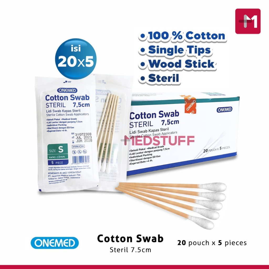 Jual Cotton Swab Steril Onemed 7 5cm Lidi Kapas Swab Applicator Onemed