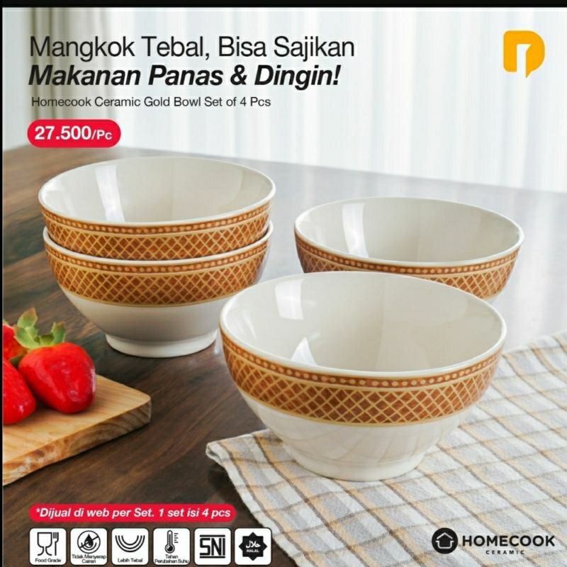 Jual Homecook Ceramic Piring Mangkok Gold Bowl Set Of Pcs Shopee