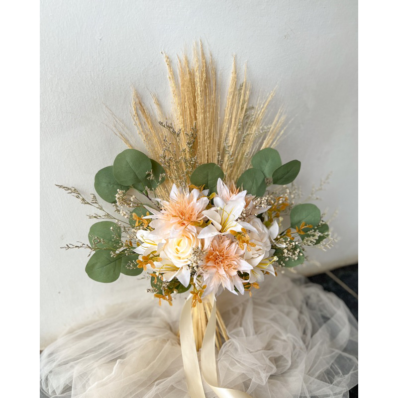 Jual Wedding Prewedding Bouquet Dried Flower Rustic Putih Bouquet