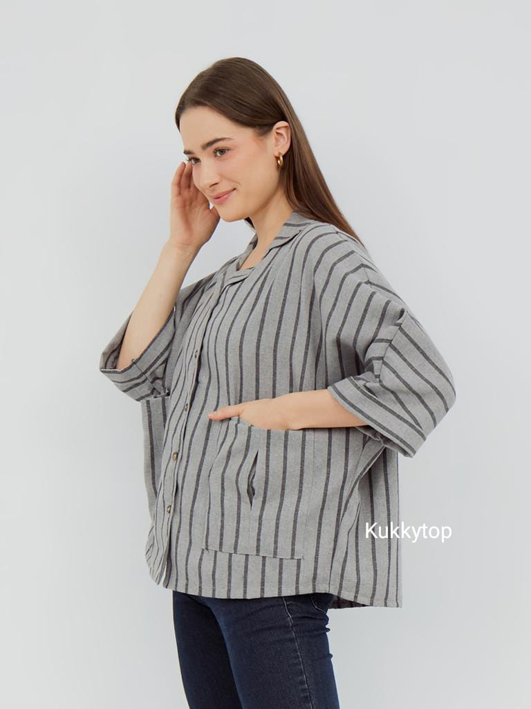 Jual Kukky Top Blouse Salur Atasan Wanita Terbaru Korean Style Baju