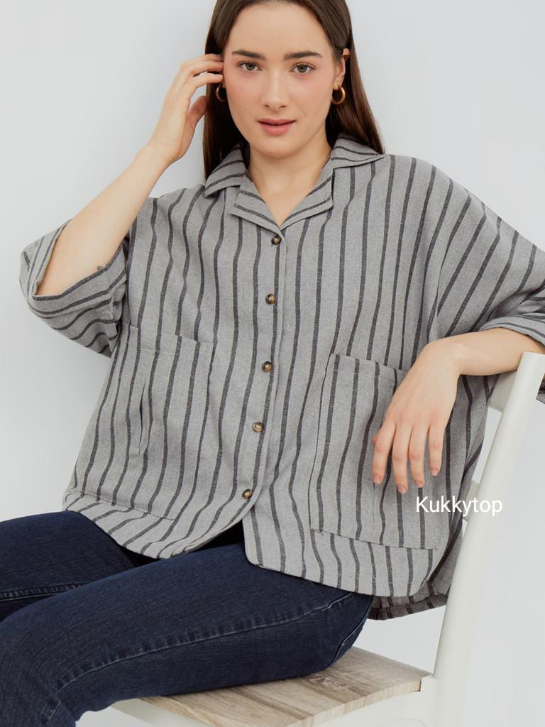 Jual Kukky Top Blouse Salur Atasan Wanita Terbaru Korean Style Baju