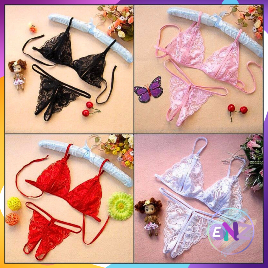 Jual ENZ Lingerie Set Bra Dan G String Transparant Pita Bunga Bahan