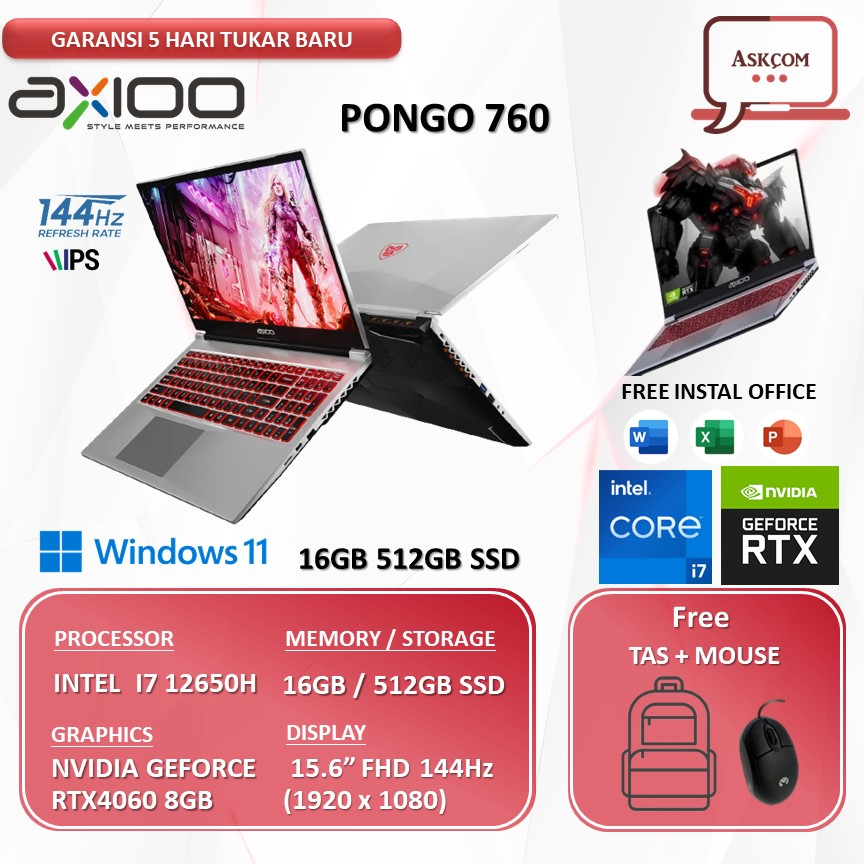 Jual Laptop Gaming Axioo Pongo I H Rtx Gb Gb Tb Ssd