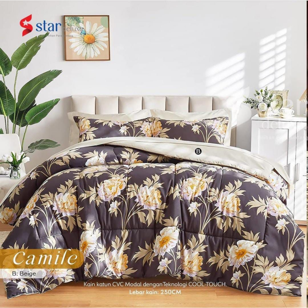 Jual Bahan Kain Sprei Meteran Katun Lokal CVC Star Motif Bunga Camile