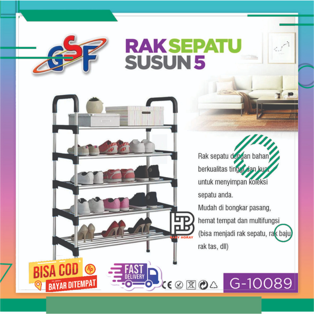 Jual Rak Sepatu 5 Tingkat Tempat Sepatu Sandal 5 Susun Rangka Besi