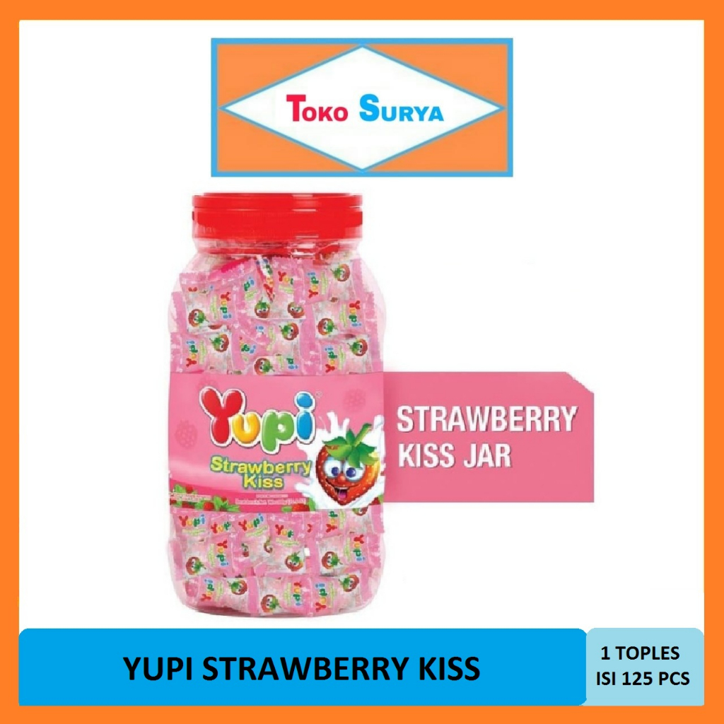 Jual Yupi Strawberry Kiss Permen Kenyal Rasa Stroberi 1 Toples Isi 125