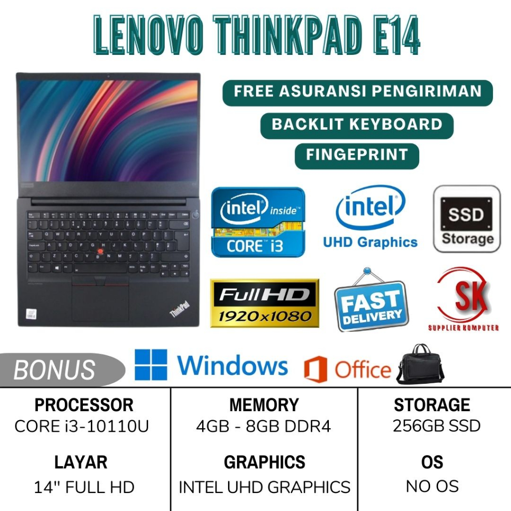 Jual PROMO Laptop Lenovo Thinkpad E14 Ram 8GB Core I3 10110U SSD 256GB