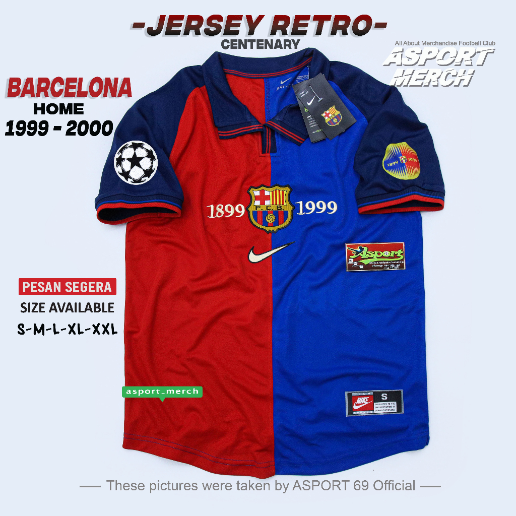 Jual JERSEY BOLA BARCA CENTENARY RETRO HOME 1999 2000 SOCCER JERSEY