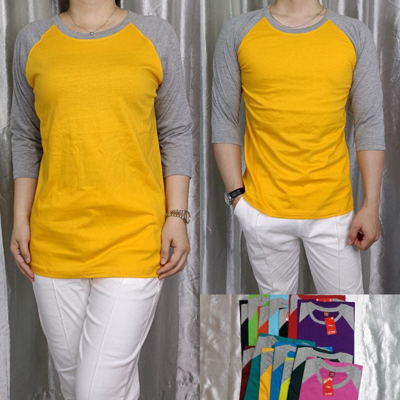 Jual Kaos Polos Reglan Lengan 3 4 KUNING ABU MISTY Uk 20 22 S M L XL