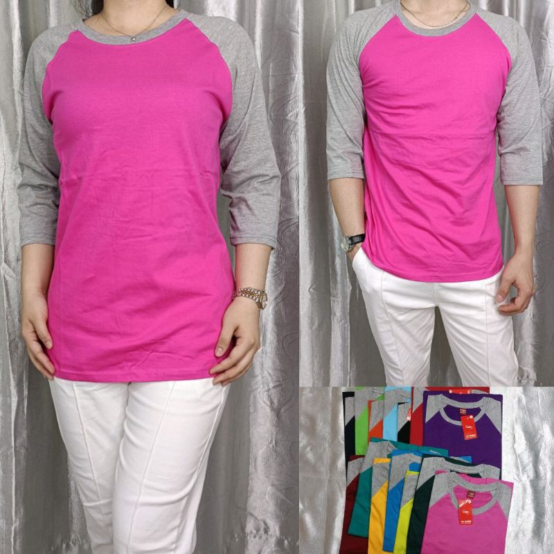 Jual Kaos Polos Reglan PINK ABU MISTY Lengan 3 4 Uk 20 22 S M L XL XXL