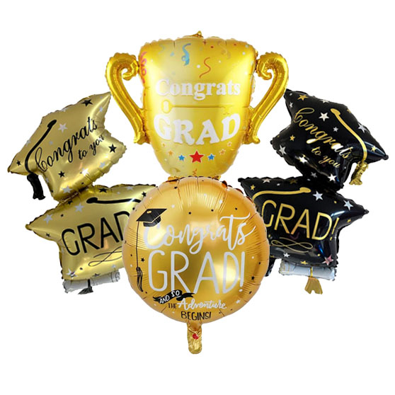 Jual Balon Foil Piala Toga Congrat To You Bulat Grad Emas Besar Wisuda