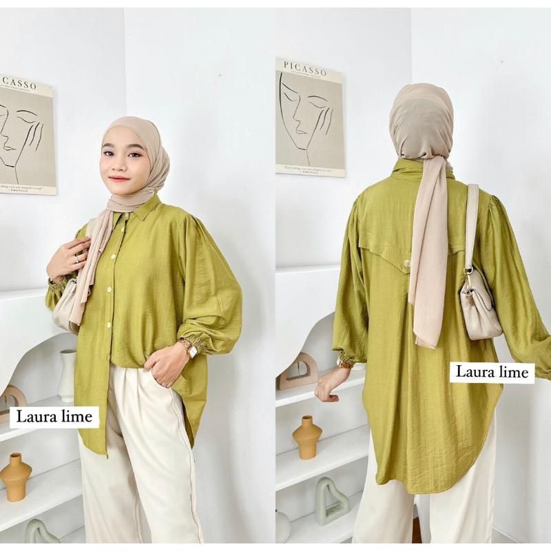 Jual Laura Blouse Polo Linen Premium Variasi Kancing Belakang Kemeja