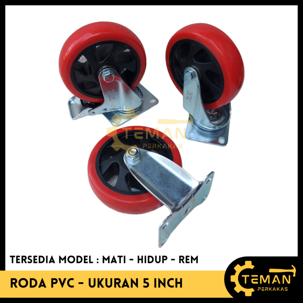 Jual Roda Troli Pvc Inch Roda Trolley Pvc Merah Hidup Mati Rem