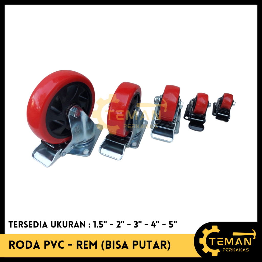 Jual Roda Troli Pvc Inch Roda Trolley Pvc Merah Hidup Mati Rem