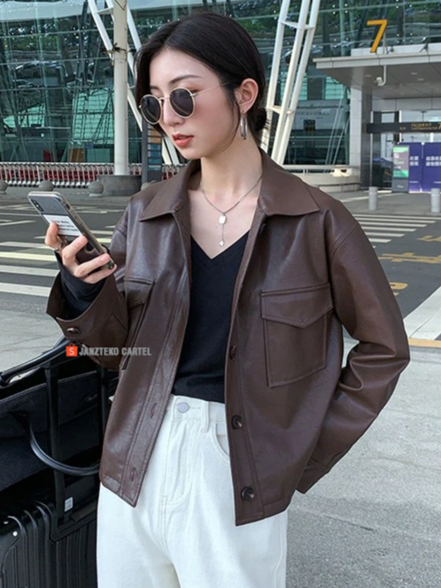 Jual Jnk X Binbin Jaket Kulit Wanita Coklat Hitam Faux Synthetic