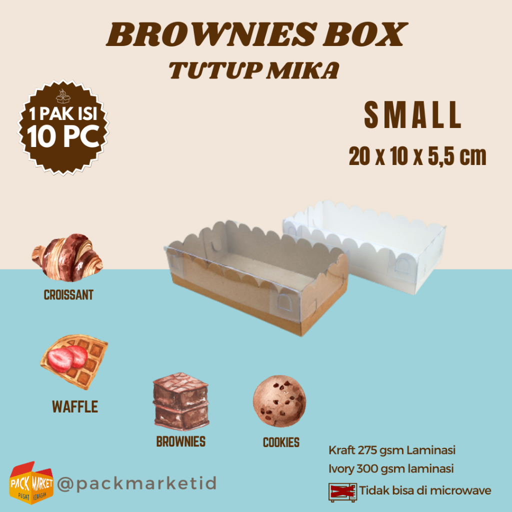 Jual Brownies Box SMALL Tutup Mika 20x10x5 5 Cm 1 Pak Isi 10pc