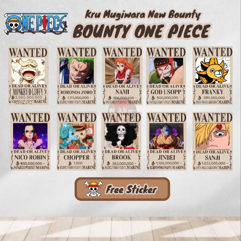 Jual A4 Poster One Piece New Bounty Wanted Kru Mugiwara Gear5 Luffy