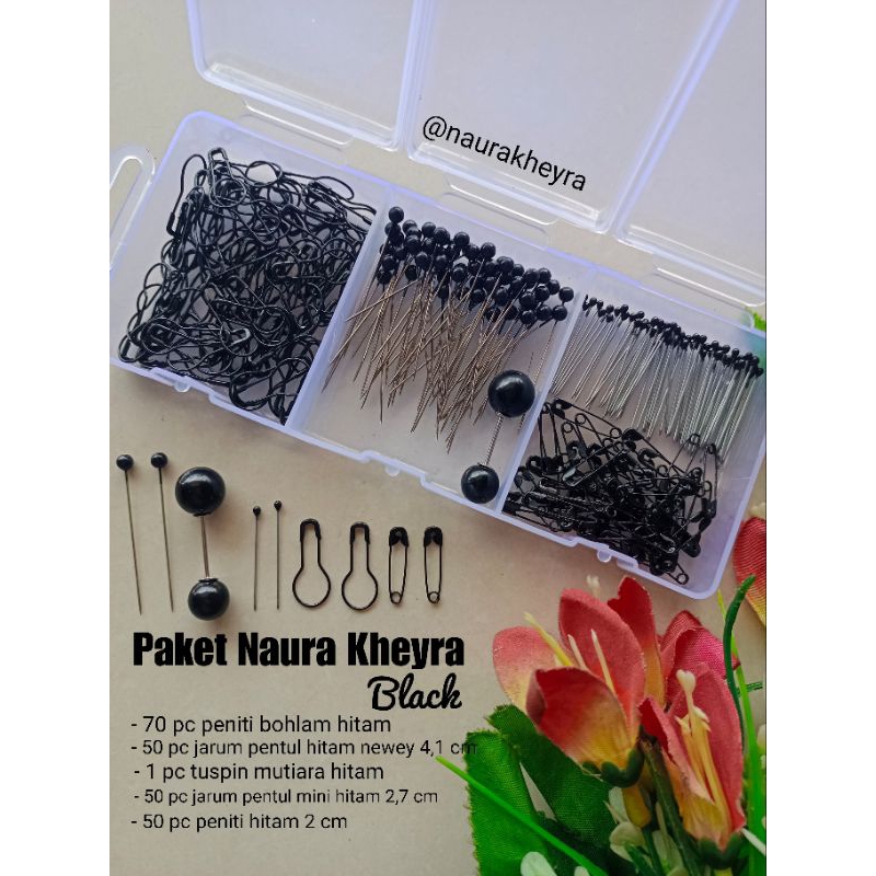 Jual Paket Pins Hijab Naura Kheyra Black Hijab Kit Isi Peniti Bohlam