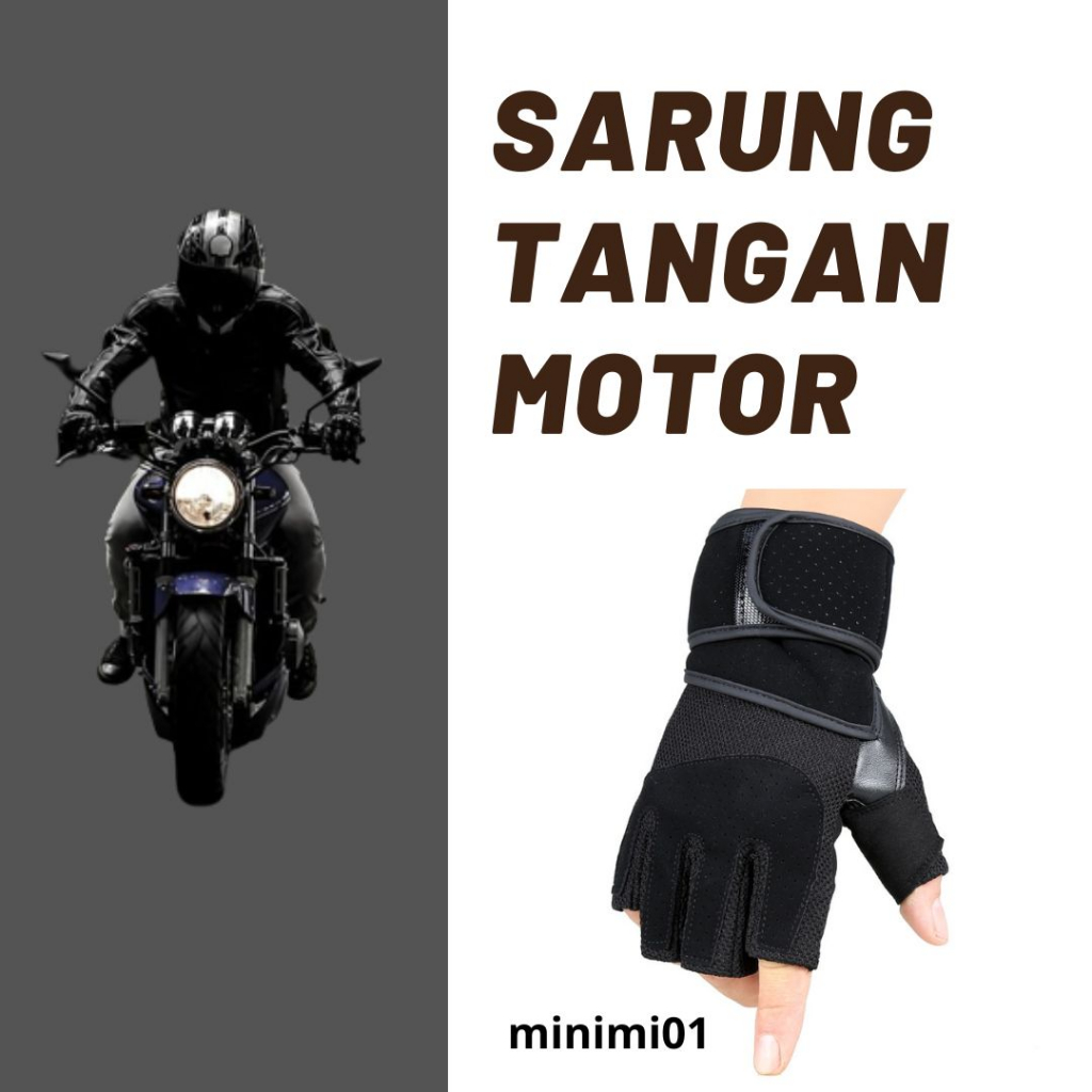 Jual Sarung Motor Pendek Setengah Jari Motor Cicle Gloves Warna Hitam