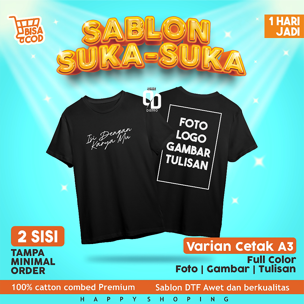 Jual Baju Kaos Custom Sablon Depan Belakang 2 Sisi Bebas Pakai Logo Dan