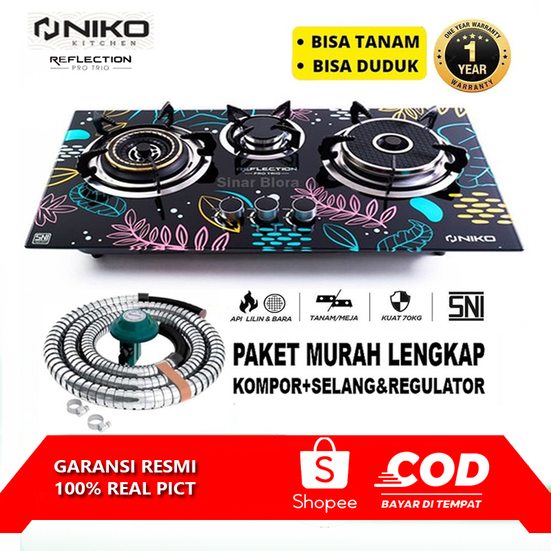 Jual NIKO REFLECTION PRO TRIO KOMPOR GAS TANAM KACA 3 TUNGKU TEMPERED