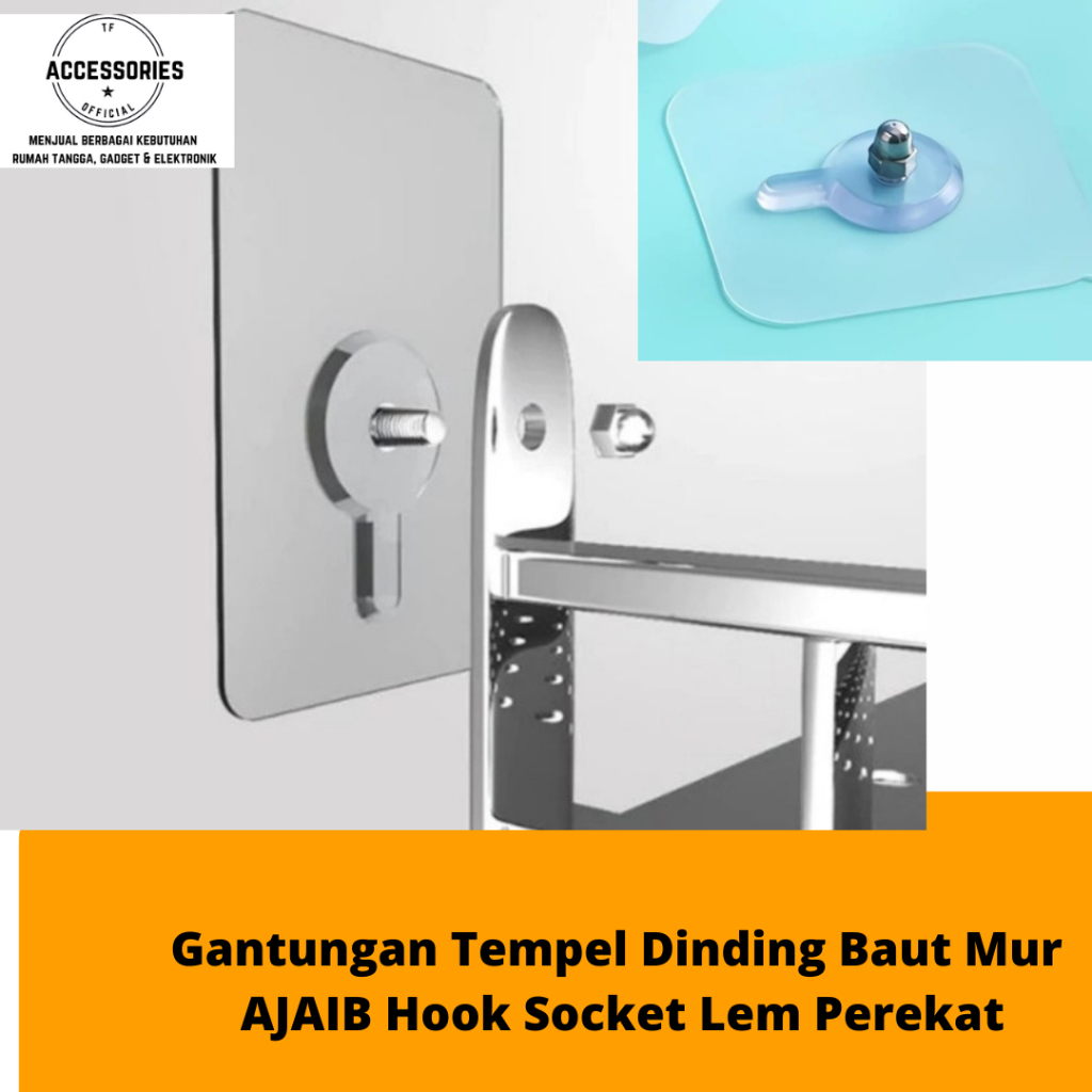 Jual Gantungan Tempel Dinding Baut Mur AJAIB Hook Socket Lem Perekat