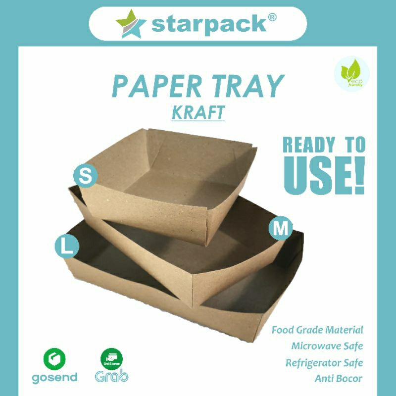 Jual PER 50 PCS Piring Wadah Food Container Paper Tray Kraft Siap