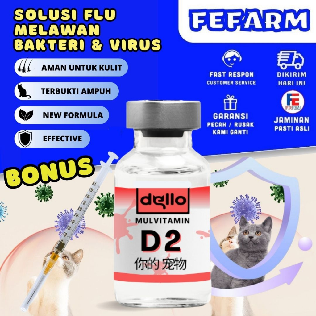 Jual Obat Kucing Vitamin D Anti Flu Calici Panleu Diare Dello Fefarm