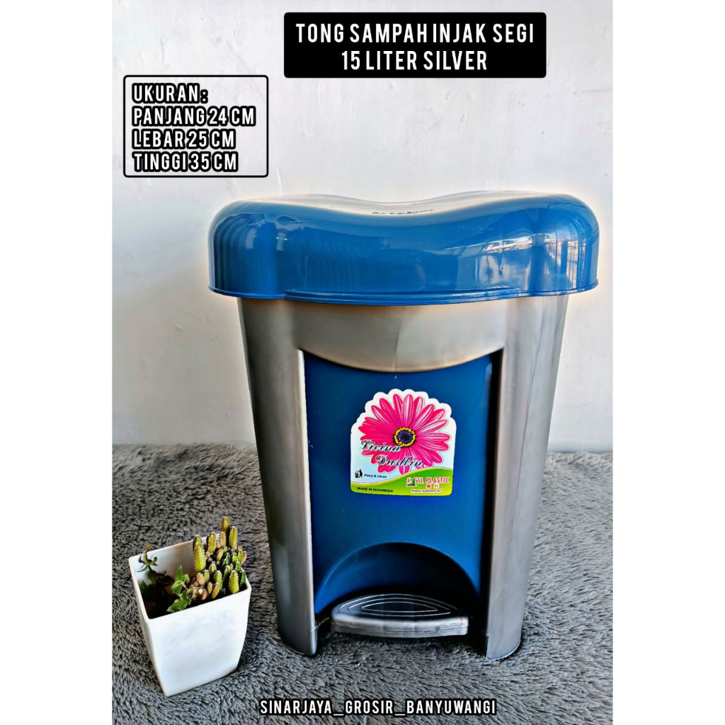 Jual Tong Sampah Injak Segi 15 Liter Silver Shopee Indonesia