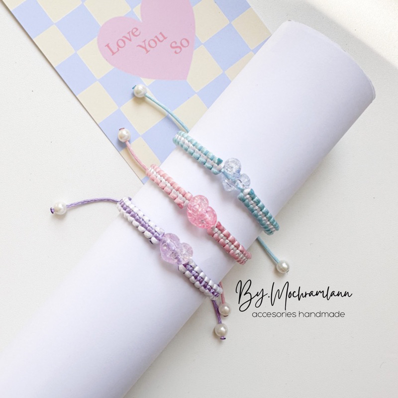 Jual Gelang Rajut Serut LOVE CRACK Gelang Lucu Wanita Gelang Tangan