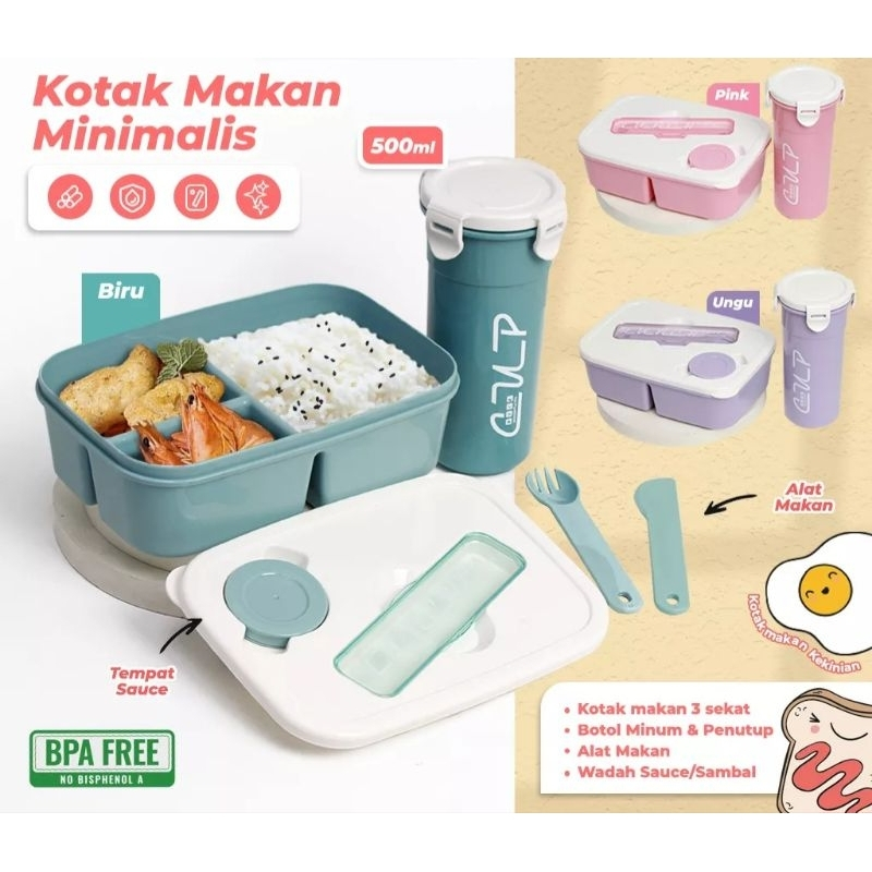 Jual KOTAK MAKAN SET LUNCHBOX SET FREE SENDOK GARPU BOTOL MINUM